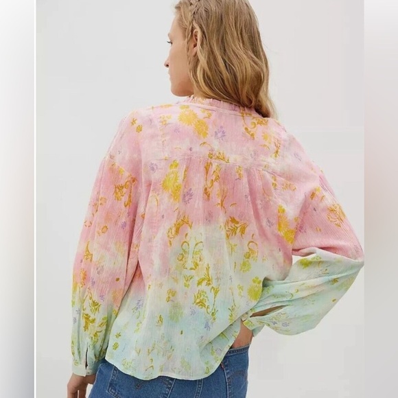 Anthroplogie X Pilcro Tavi Pink Pastel Floral Lightweight Blouse Small - Picture 2 of 16